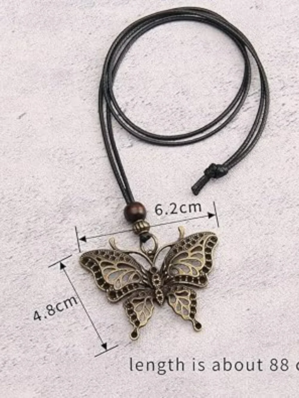 NEW Leather Cord Necklace Large Butterfly Pendant Boho Bohemian Jewelry Standout - Picture 5 of 5